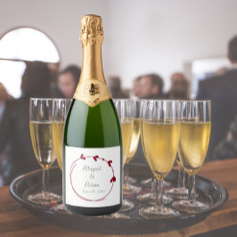 クランベリーレッドシンプルハート結婚リース スパークリングワインラベル