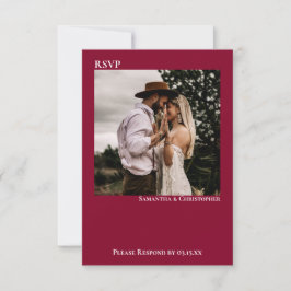 クランベリーレッドシンプルミニマリスト結婚写真 出欠カード