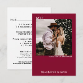 クランベリーレッドシンプルミニマリスト結婚写真 出欠カード