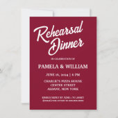 クランベリーレッドシンプル結婚リハーサルディナー 招待状 (正面)
