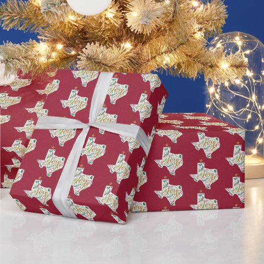 クランベリーレッドジョイ葉ホリデーテキサス州シェイプ ラッピングペーパー (クリスマス)