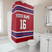 クランベリーレッドネイビーホワイトストライプスポーツジャージー シャワーカーテン (インサイチュ)