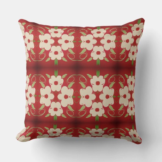 クランベリーレッドフローラ付きクリーム クッション (正面)