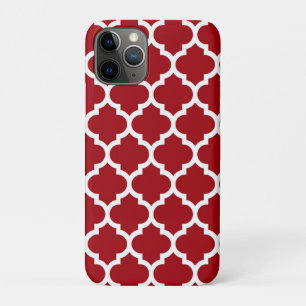 クランベリーレッドホワイトモロッコクローバーパターン#5 iPhone 11 PROケース
