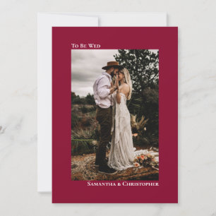 クランベリーレッドミニマリスト垂直結婚写真 招待状