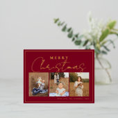 クランベリーレッド金ゴールド3枚のフレーム付きコラージュ 箔シーズンポストカード (立ち正面)