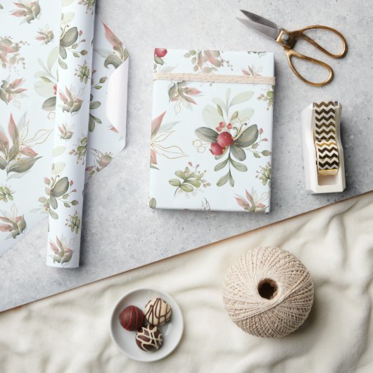 クランベリー付きクリスマスブーケ ラッピングペーパー (クラフト)