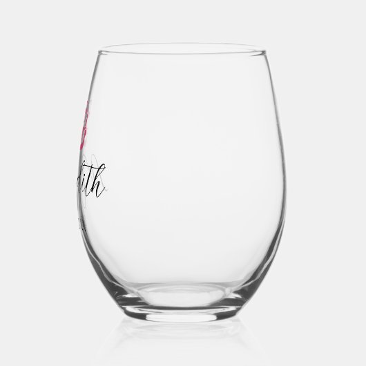 クランベリー誕生日番号 |黒い名前の日付 ステムなしワイングラス (左)