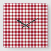 クランベリー赤と白チェック歯肉パターン スクエア壁時計 (正面)