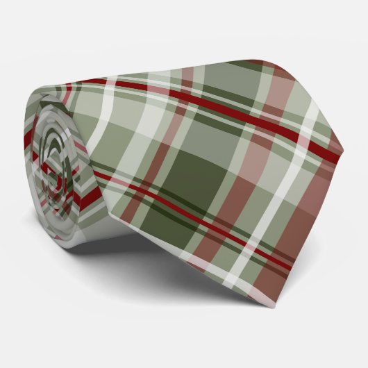 クランベリー赤ダークグリーンのクリスマスプレイド ネクタイ (ロール)
