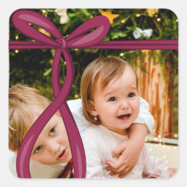 クランベリー リボン ボウ フォト スクエアシール