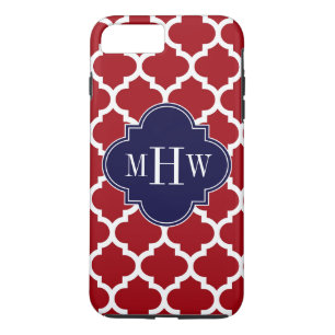クランベリーWhtモロッコ#5ネイビーブルー名モノグラム iPhone 8 Plus/7 Plusケース