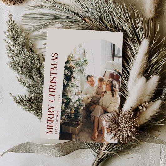 クランベリ市松模様にスクリスマス家族の写真 シーズンカード