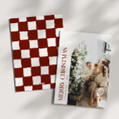 クランベリ市松模様にスクリスマス家族の写真 シーズンカード