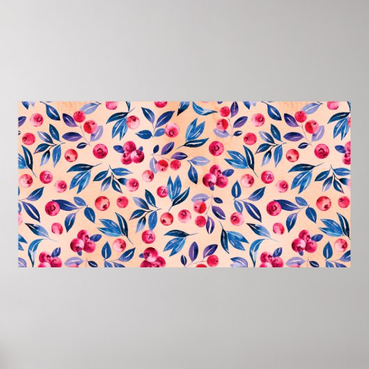 クランベ葉リーと、水彩赤野生のベリー ポスター (正面)