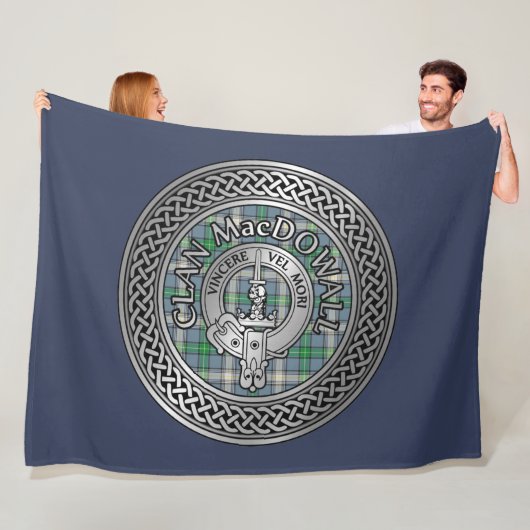 クランマクドウォールクレスト&タータンチェックノット フリースブランケット (インサイチュ)