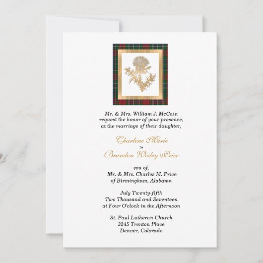 クランマクラインティスルタータンチェック結婚式招待状 招待状 (正面)