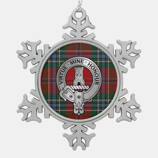 クランマクリーンのクレスト&タータンチェック スノーフレークピューターオーナメント (正面)