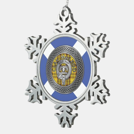 クランマクロドクレスト&タータンチェックノット スノーフレークピューターオーナメント (右)