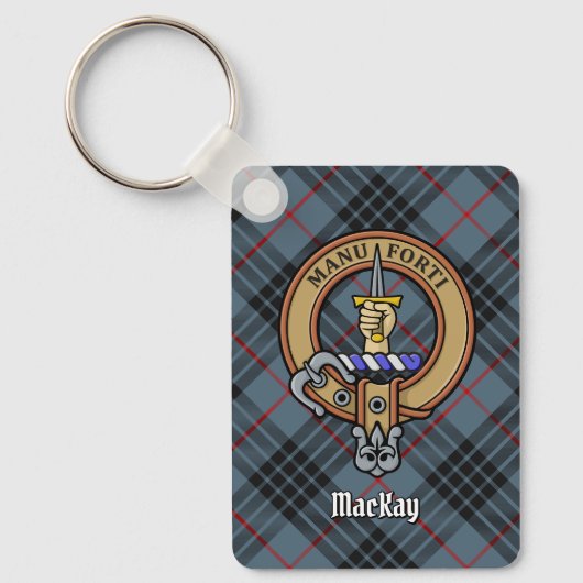 クランマッカイクレストオーバーブルータータンチェック キーホルダー (正面)