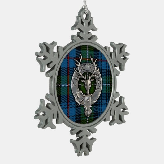 クランマッケンジークレスト&タータンチェック スノーフレークピューターオーナメント (左)