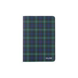 クランマッケンジーダークブルー&グリーンタータンチェックモノグラム パスポートカバー