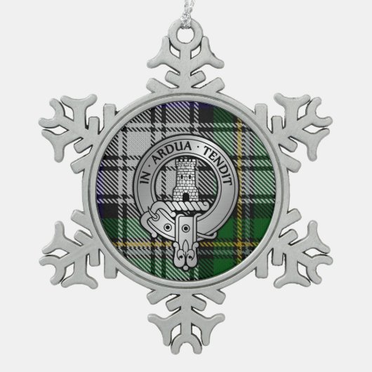 クランマルコルムクレスト&ドレスタータンチェック スノーフレークピューターオーナメント (正面)