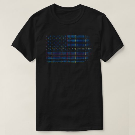 クランマーサースコットランドタータンチェック米国国旗kilt Scotland Tシャツ (デザイン正面)