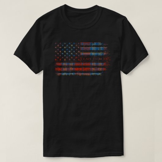 クランマーサースコットランドタータンチェック米国国旗kilt Scotland Tシャツ (デザイン正面)