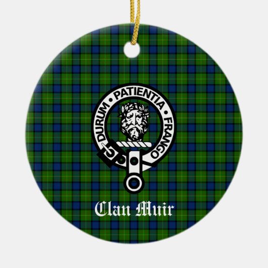 クランミュアまたはそれ以上のクレストバッジ&タータンチェック セラミックオーナメント (正面)