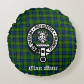 クランミュアまたはそれ以上のクレストバッジ&タータンチェック ラウンドクッション (正面)