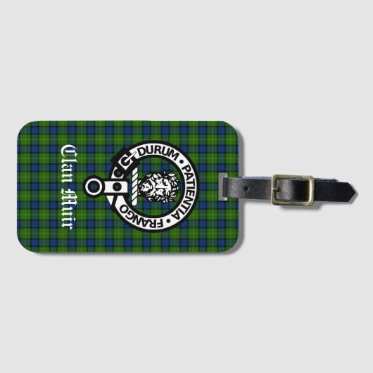 クランミュアまたはそれ以上のクレストバッジ&タータンチェック ラゲッジタグ (正面横)