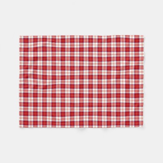 クランメンジーズタータンチェック赤と白プレイド フリースブランケット (正面(横))
