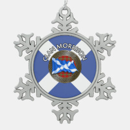 クランモリソンタータンチェックノット&フラグ スノーフレークピューターオーナメント