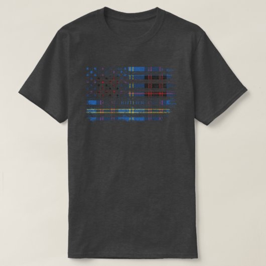 クランラザフォードスコットランドタータンチェック米国国旗kilt Scotl Tシャツ (デザイン正面)