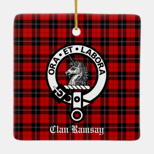 クランラムセイクレストバッジ&タータンチェック パーソナライズされた セラミックオーナメント (裏面)