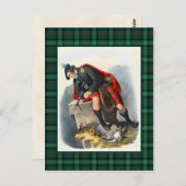 クランロスヴィンテージイラストレーションタータンチェックフレーム ポストカード (正面/裏面)