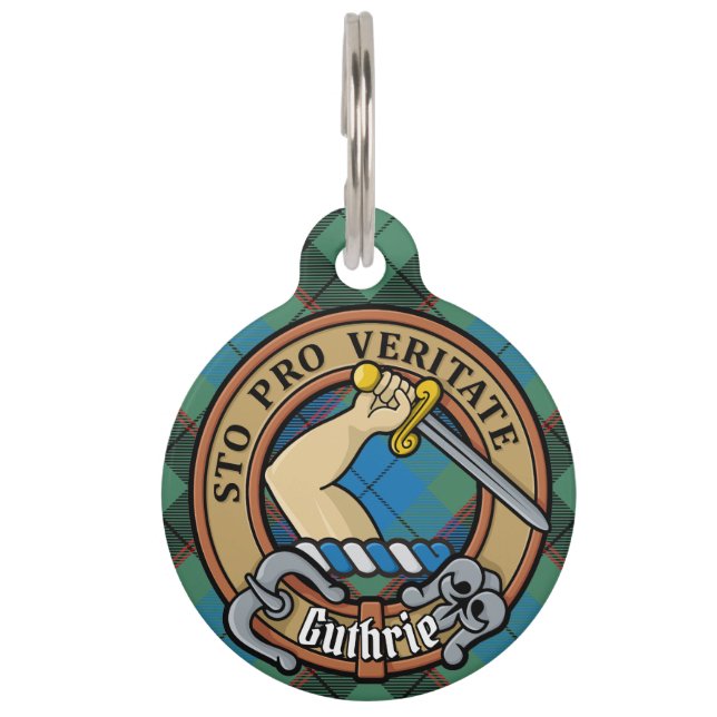 クラン・ガスリーのクレストのタータンチェック ペット　ネームタグ (正面)