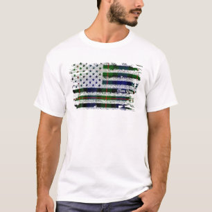 クラン・ガン・アメリカ国旗スコティッシュ・タータンチェック Tシャツ