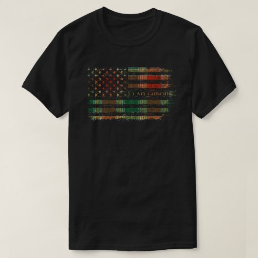 クラン・ギブソン古代スコットランドタータンチェック米国国旗のキルトS Tシャツ (デザイン正面)