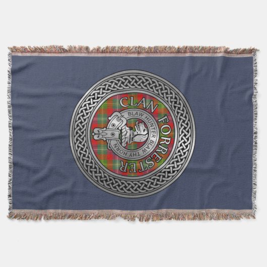 クラン・フォレスター |フォスタークレスト&タータンチェックノット スローブランケット (正面)