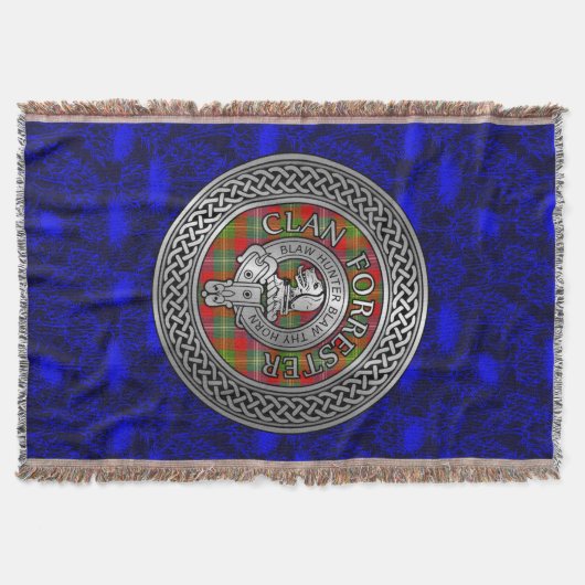 クラン・フォレスター |フォスタークレスト&タータンチェックノット スローブランケット (正面)