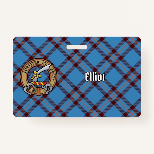 クランElliotクレストオーバー古代タータンチェック バッジ (正面)