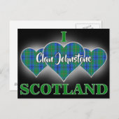 クランJohnstone I Loveスコットランドタータンチェックハート ポストカード (正面/裏面)
