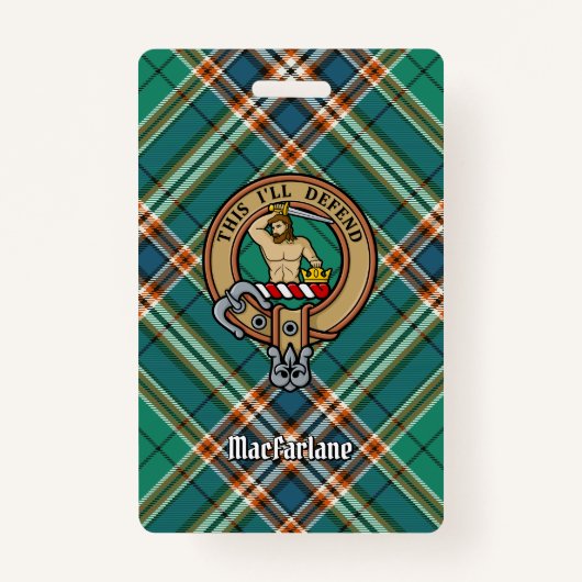 クランMacFarlaneクレストオーバー古代狩りタータンチェック バッジ (正面)