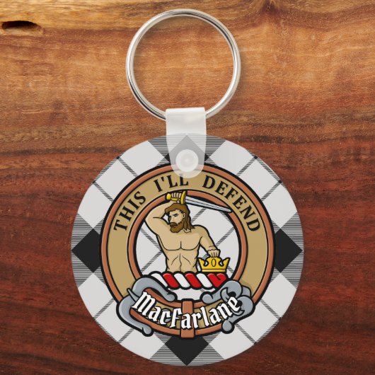 クランMacFarlaneクレストオーバー白黒タータンチェック キーホルダー (正面)