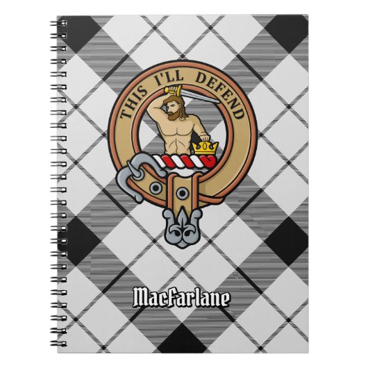 クランMacFarlaneクレストオーバー白黒タータンチェック ノートブック (正面)