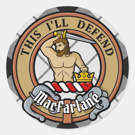 クランMacFarlaneクレストオーバー白黒タータンチェック ラウンドシール (正面)