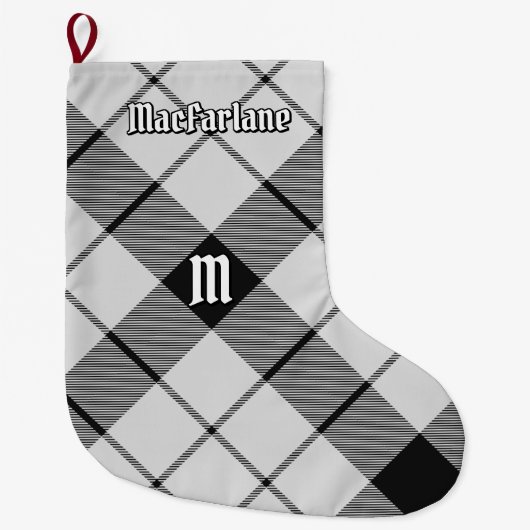 クランMacFarlane白黒タータンチェック ラージクリスマスストッキング (正面)