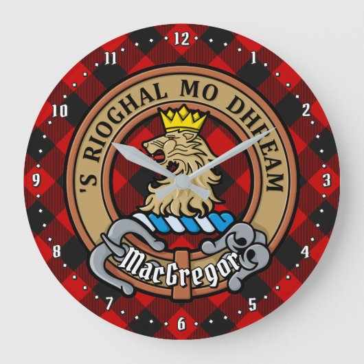 クランMacGregorクレストオーバーロブロイタータンチェック ラージ壁時計 (正面)